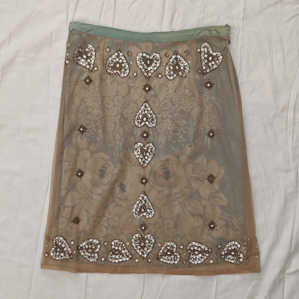 Blush & Pale Blue Pencil Skirt with Beading